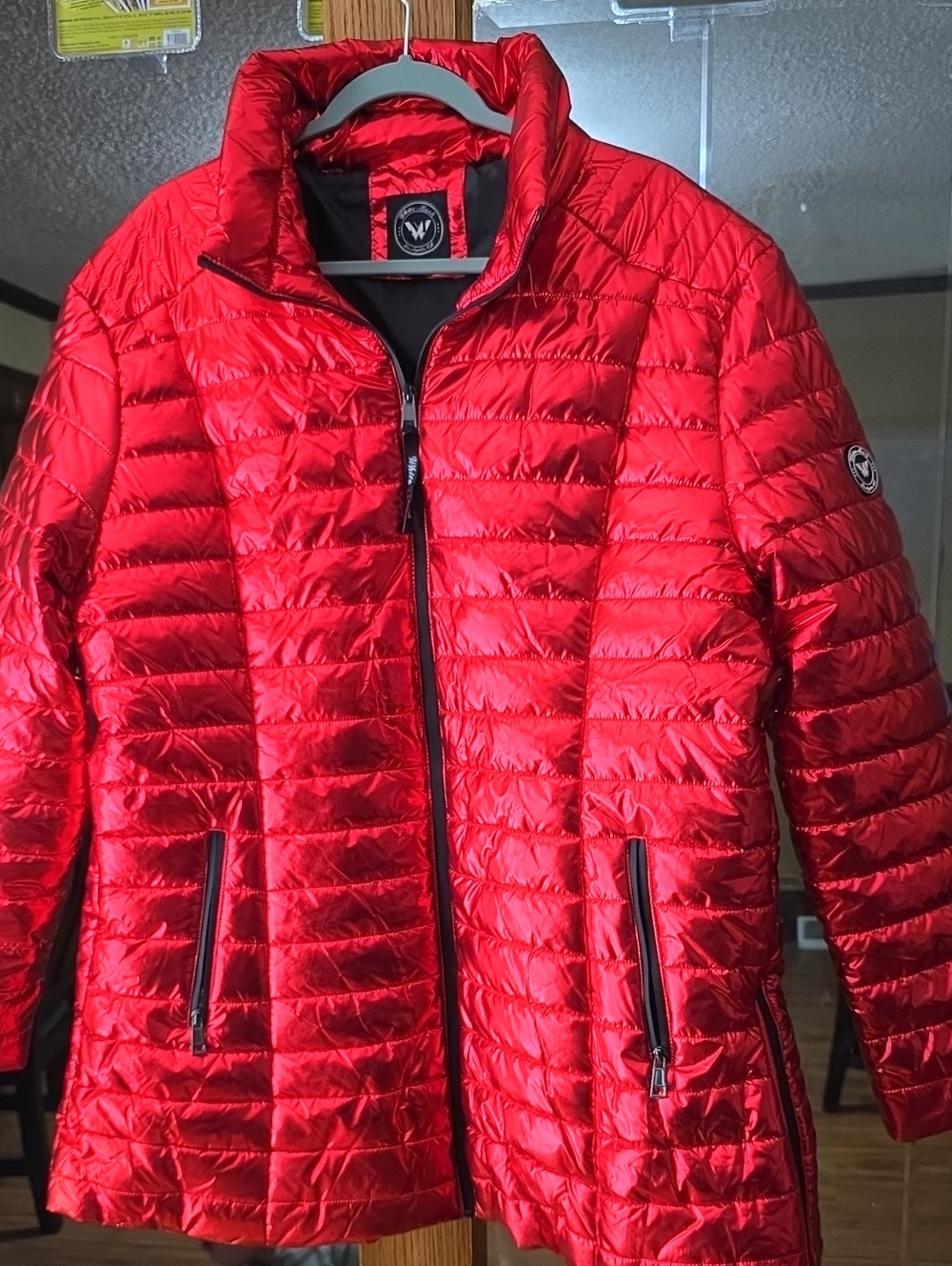 White Mark Women's Shiny Red Quilted Puffer Coat
